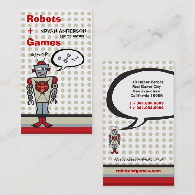 Cartoon Red Retro Robot Cute Kids Boy Profile Card (Front/Back)
