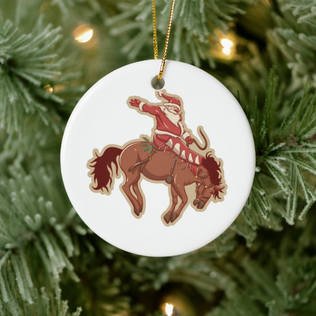 Cartoon red santa claus ryding on horse ceramic ornament (Tree)