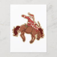 Cartoon red santa claus ryding on horse