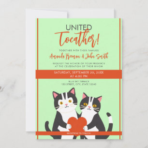 Cartoon Red & White Cute Cats and Heart Wedding Invitation
