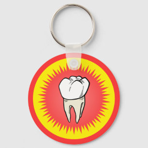 Cartoon Red White Extracted Molar Starburst Key Ring