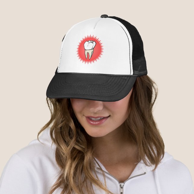Cartoon Red White Extracted Molar Starburst Trucker Hat (In Situ)