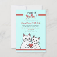Cartoon Red & White Whimsical Cats Wedding
