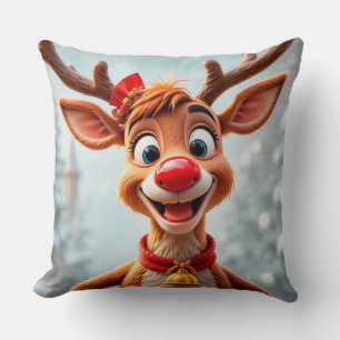 Cartoon Reindeer Christmas Decor Holiday  Cushion