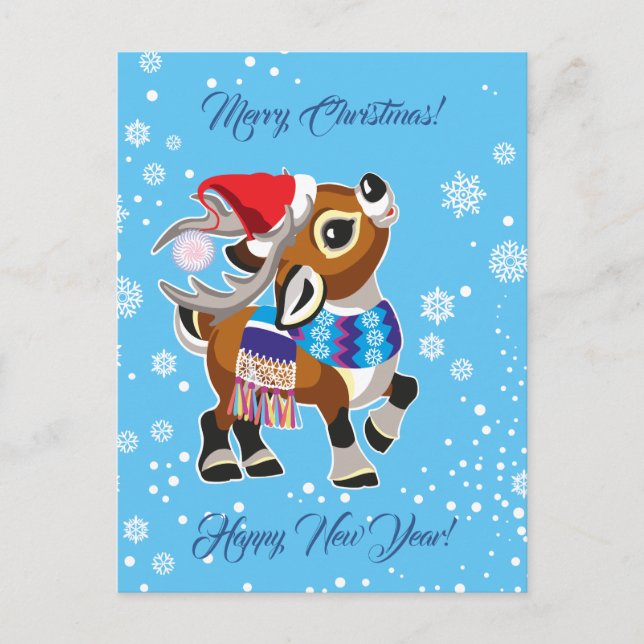 cartoon reindeer or caribou. Merry Christmas Postcard (Front)