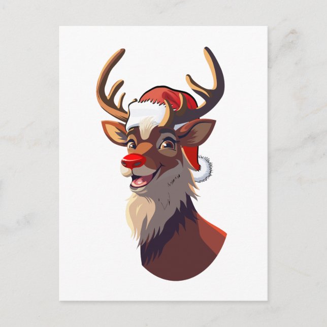 Cartoon reindeer portrait postcard (Front)