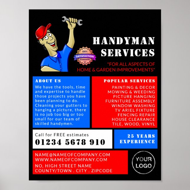 Cartoon Repairman, Handyman Advertising Poster (Front)