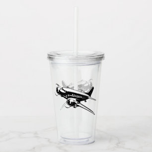 Cartoon retro aeroplane acrylic tumbler