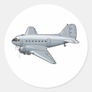 Cartoon retro aeroplane classic round sticker