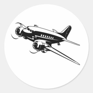 Cartoon retro aeroplane classic round sticker