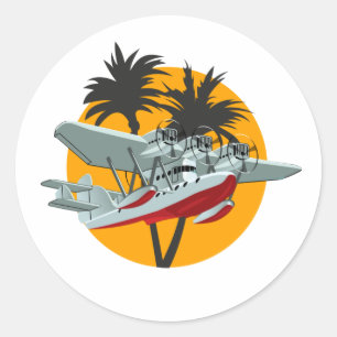Cartoon retro aeroplane classic round sticker