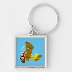Cartoon retro aeroplane key ring