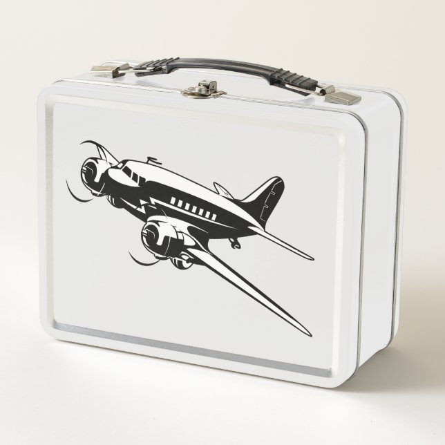 Cartoon retro aeroplane metal lunch box (Front)