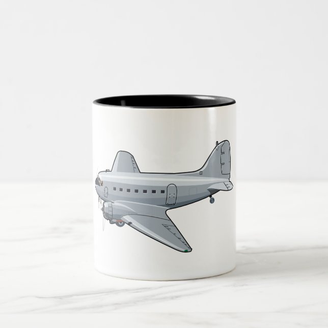 Cartoon retro aeroplane Two-Tone coffee mug (Center)
