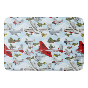 Cartoon retro aeroplanes bath mat