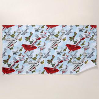 Cartoon retro aeroplanes beach towel