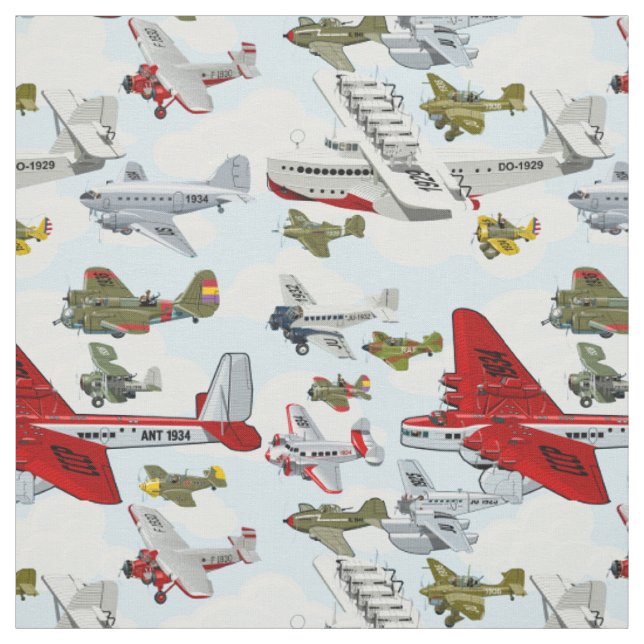 Cartoon retro aeroplanes pattern fabric (Swatch)