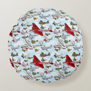 Cartoon retro aeroplanes pattern fabric duvet cove round cushion