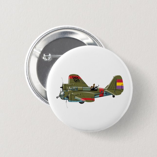 Cartoon retro bomber 6 cm round badge (Front & Back)