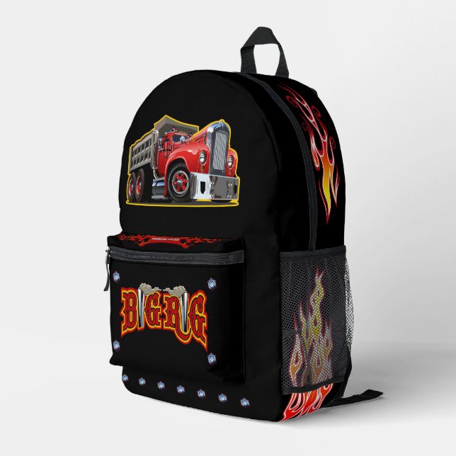 Cartoon retro dump truck printed backpack (Back Corner Right)