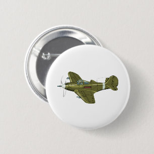 Cartoon retro fighter plane 6 cm round badge