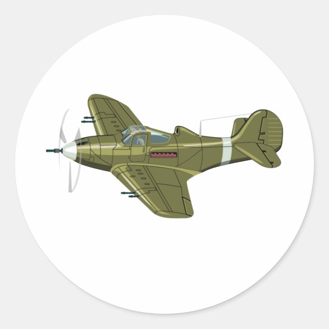 Cartoon retro fighter plane classic round sticker (Front)