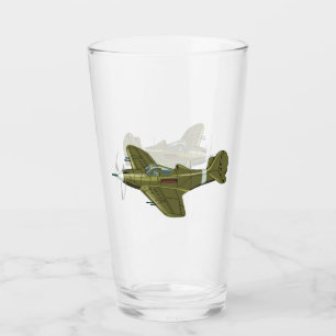 Cartoon retro fighter plane glass
