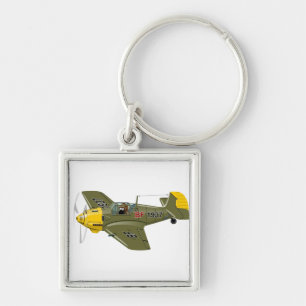Cartoon retro fighter plane key ring