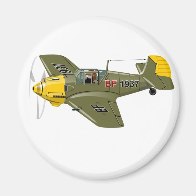 Cartoon retro fighter plane magnet (Front)