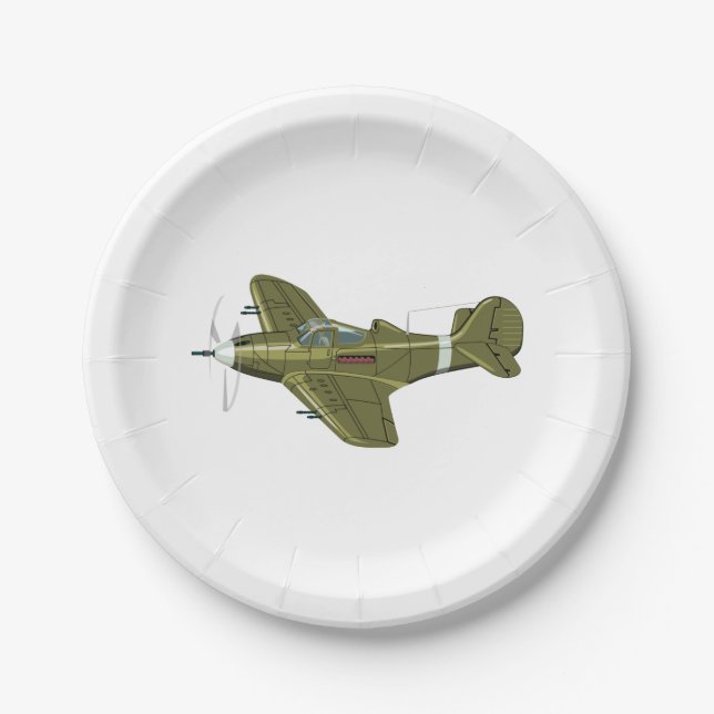 Cartoon retro fighter plane paper plate (Front)