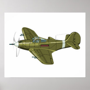 Cartoon retro fighter plane poster