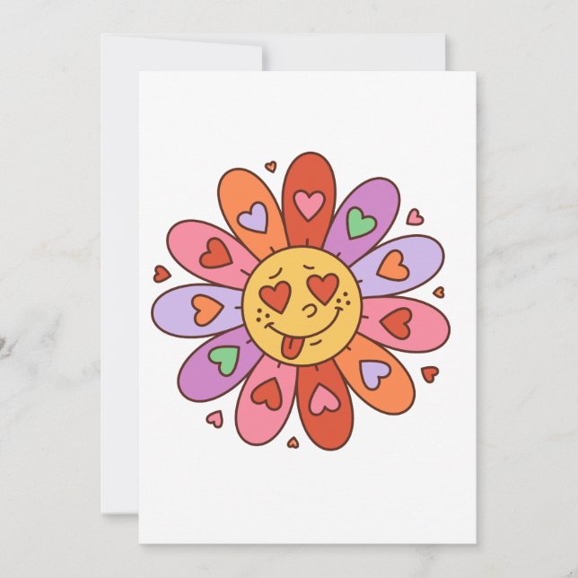 cartoon retro groovy hippie lover daisy flower holiday card (Front)