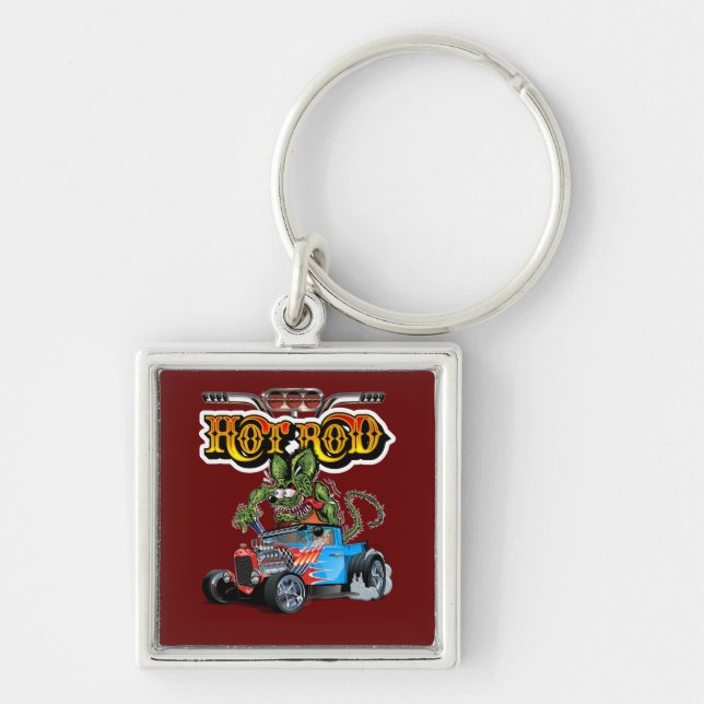 Cartoon retro hot rod key ring (Front)
