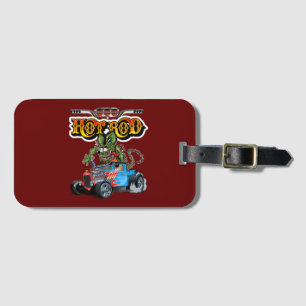 Cartoon retro hot rod luggage tag