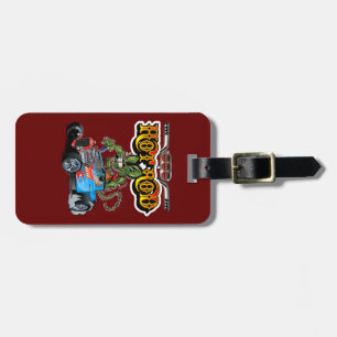 Cartoon retro hot rod luggage tag
