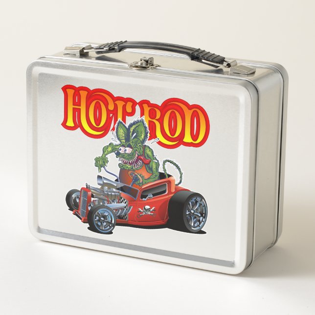 Cartoon retro hot rod metal lunch box (Front)
