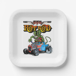 Cartoon retro hot rod paper plate