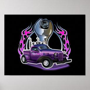 Cartoon retro hot rod poster