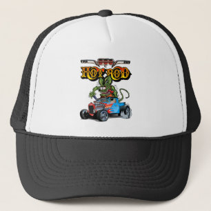 Cartoon retro hot rod trucker hat
