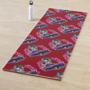 Cartoon retro hot rod yoga mat