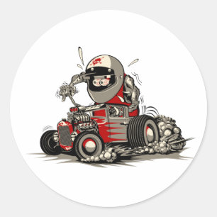 Cartoon retro rat rod classic round sticker
