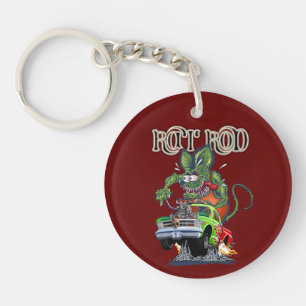 Cartoon retro rat rod key ring
