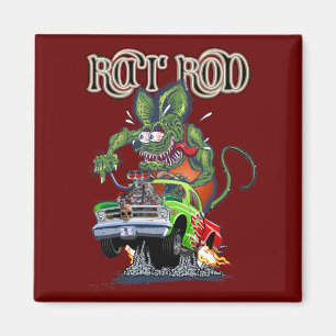 Cartoon retro rat rod magnet
