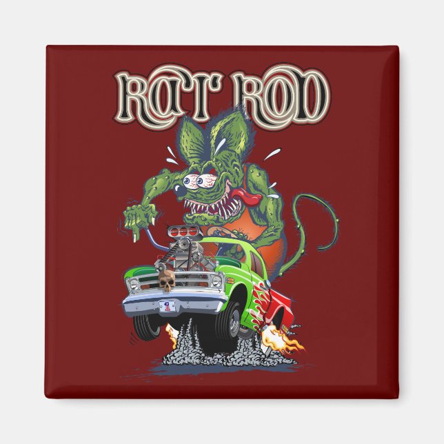 Cartoon retro rat rod magnet (Front)