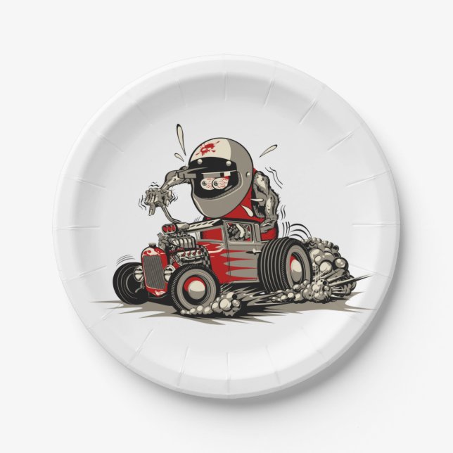 Cartoon retro rat rod paper plate (Front)