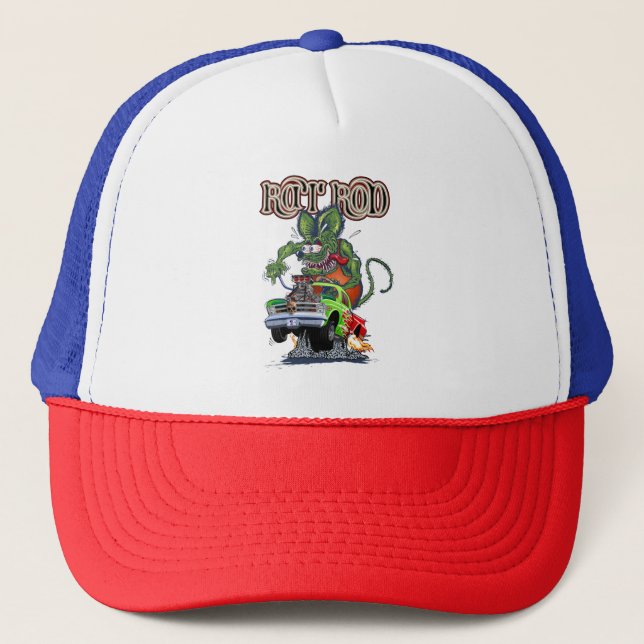 Cartoon retro rat rod trucker hat (Front)