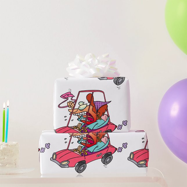 Cartoon Road Rage Woman Wrapping Paper (Creator Uploaded)