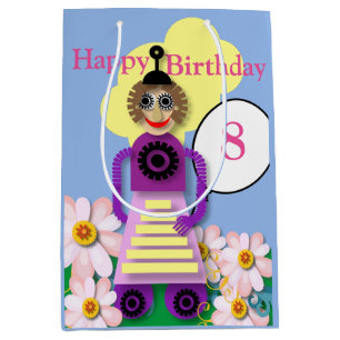 Cartoon Robot Editable Children’s Birthday   Medium Gift Bag