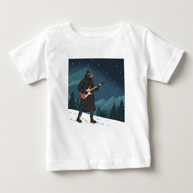 Cartoon Rocker Dog Under the Stars Baby T-Shirt (Front)