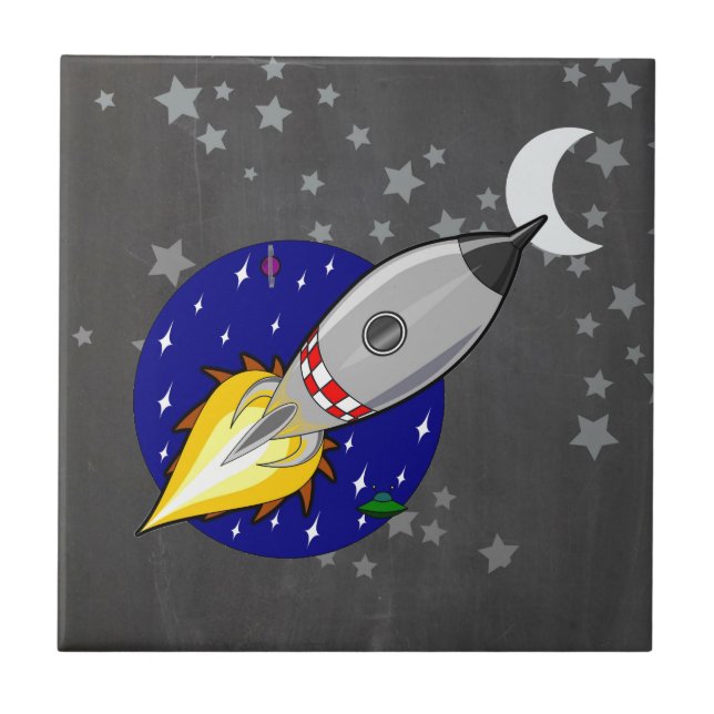 Cartoon Rocket Ceramic Tile (Front)